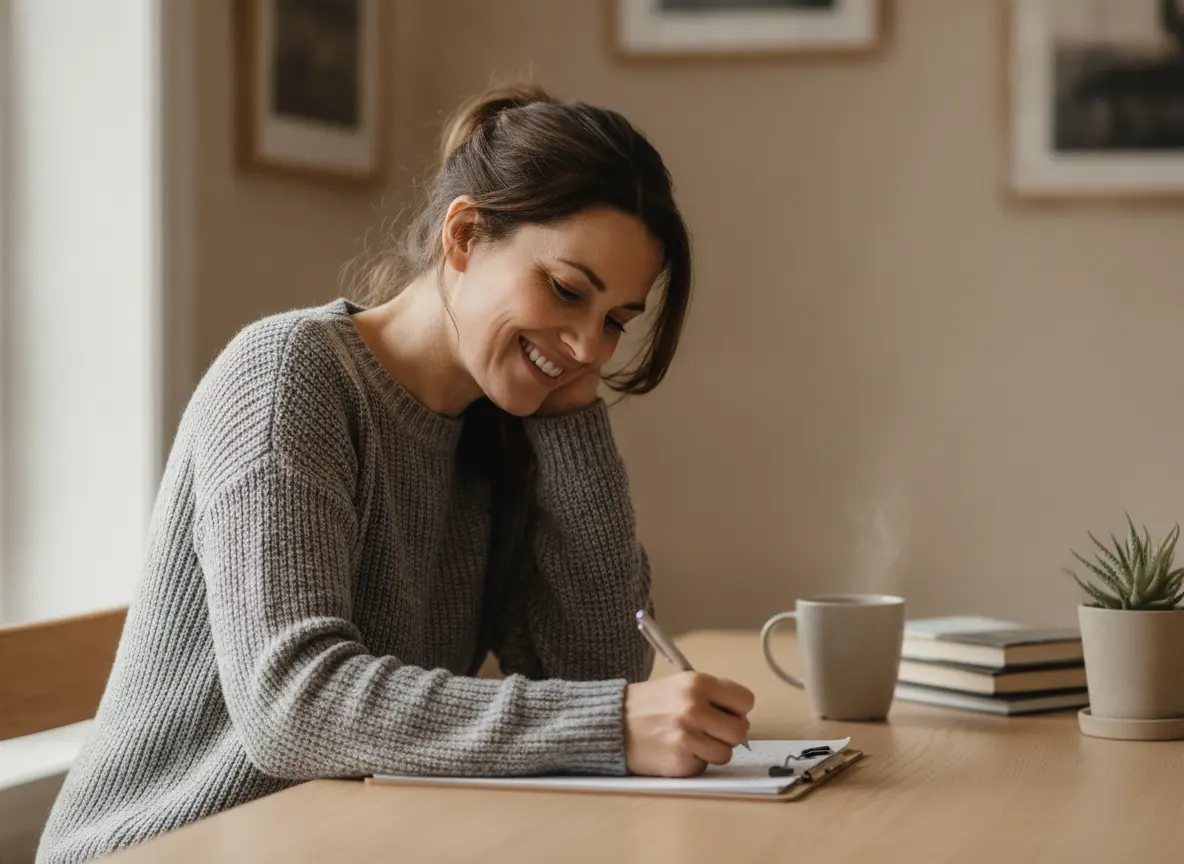 A patient completing paperwork at home